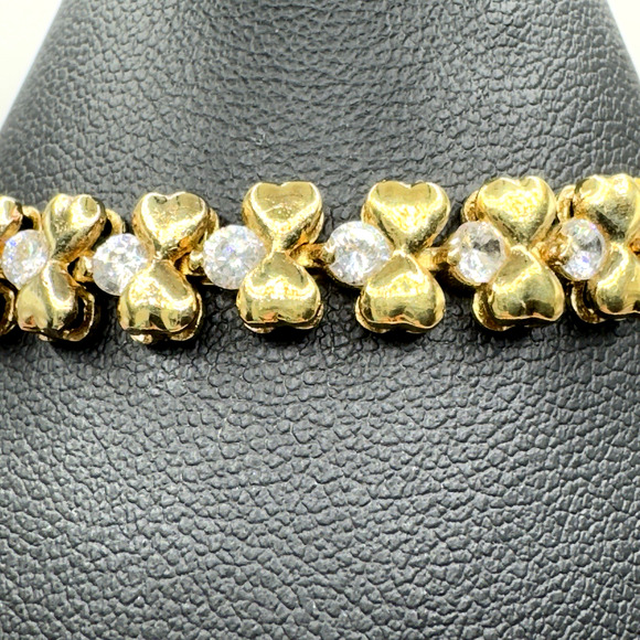 Gold Vermeil Sterling Silver Heart Bracelet Cubic Zirconia 7" - Picture 3 of 10